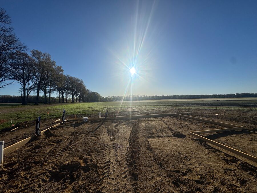Foundation footprint at sunset on Fisher Farms