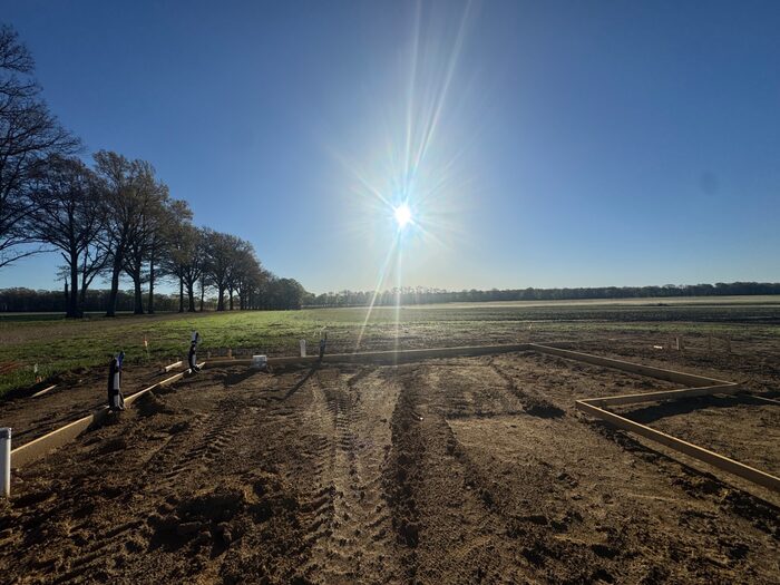 Foundation footprint at sunset on Fisher Farms